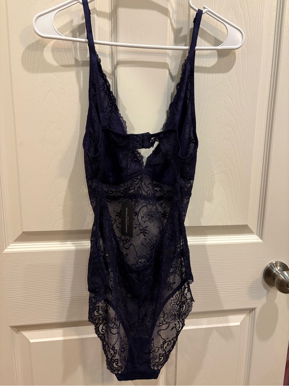 Samantha Chang Navy Blue Lace Teddy Bodysuit